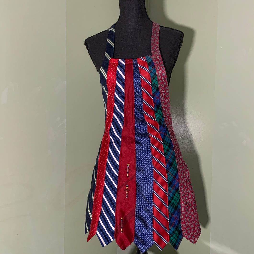 Upcycled Necktie Apron - Blue & Red