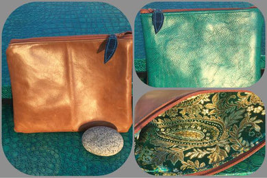 Leather Clutch Teal & Camel