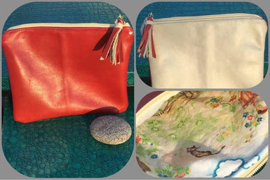 Leather Clutch Cream & Red