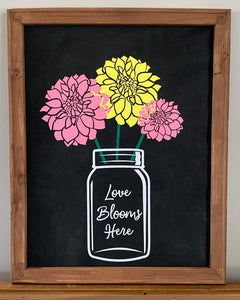 Reverse Canvas Wall Art Love Blooms Here