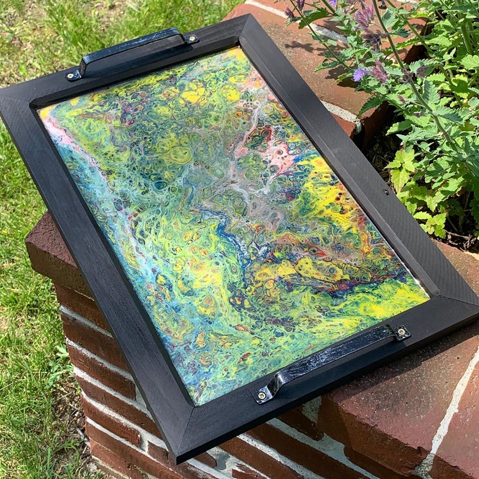Wooden Serving Tray w Acrylic Pour Art