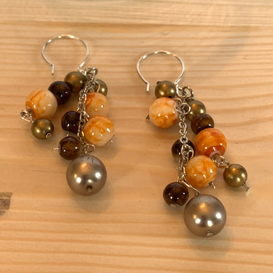 Glass Pearl Dangle Earrings - Shades of Autumn