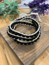 Load image into Gallery viewer, Leather &amp; Beaded Triple Wrap Bracelet - Black &amp; White