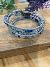 Load image into Gallery viewer, Leather &amp; Beaded Triple Wrap Bracelet - Light Blue