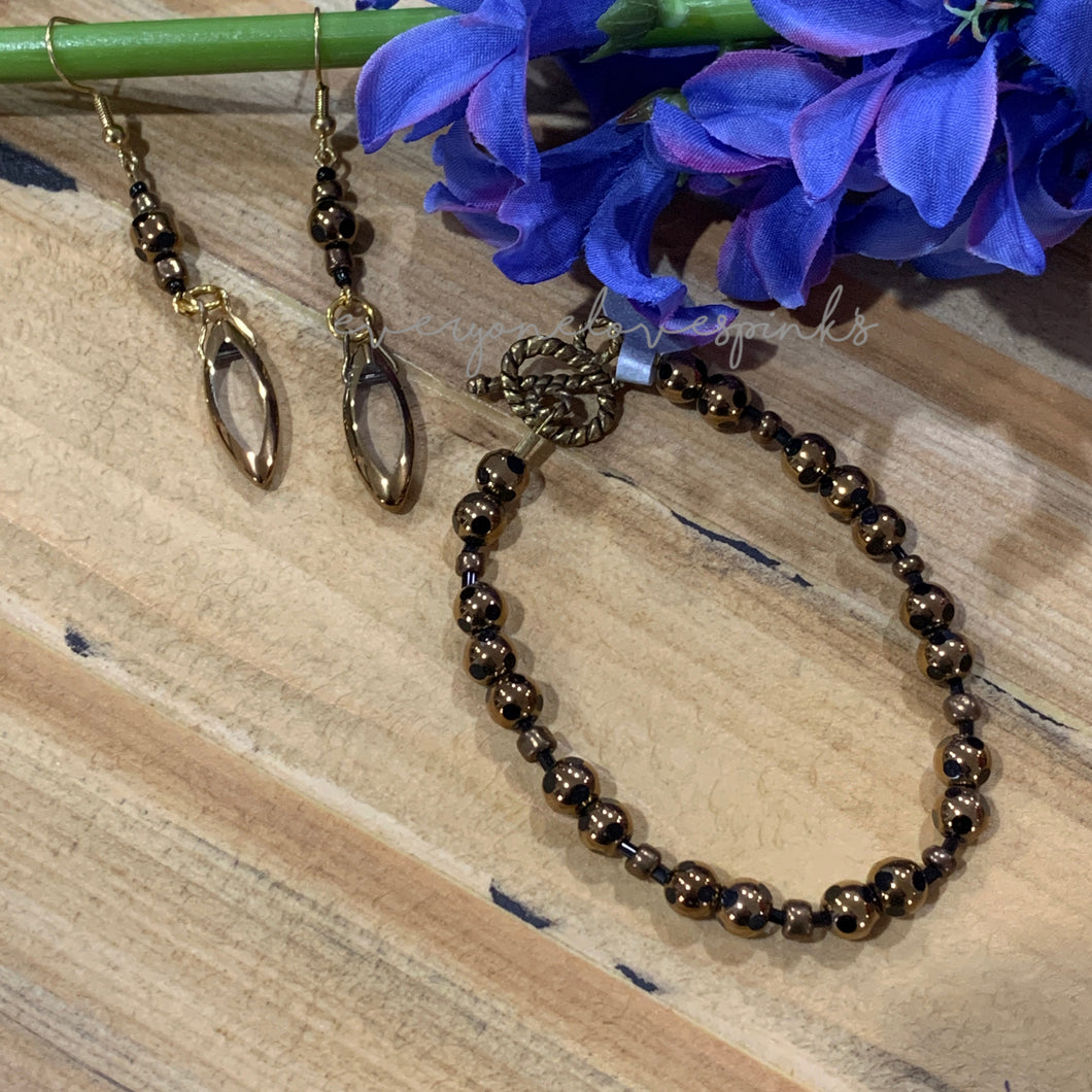 Black & Gold Earrings & Bracelet Set