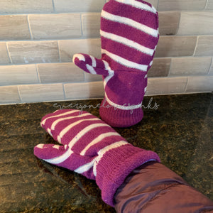 Recycled Sweater Mittens Purple Stripe Purple Palm