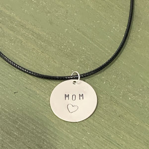 Sterling Silver Handstamped Pendant Necklace Mom