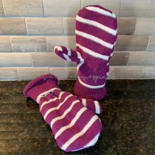 Load image into Gallery viewer, Recycled Sweater Mittens Purple Stripe Purple Palm
