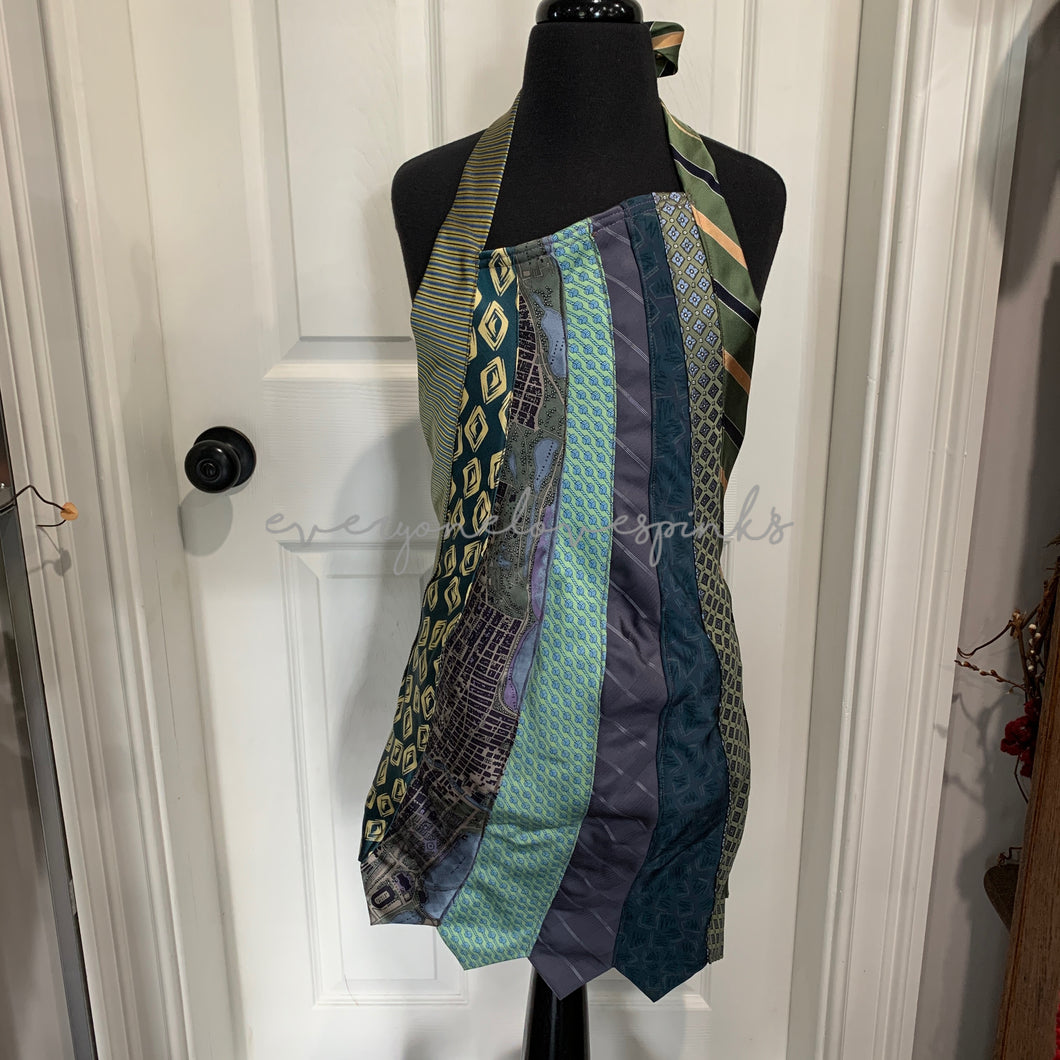 Upcycled Necktie Apron - Green