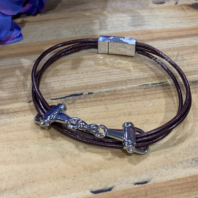 Snaffle Bit Leather Bracelet w Magnetic Clasp